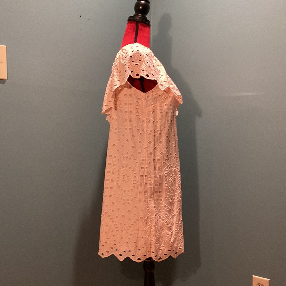 Loft NWT Pale Pink One Shoulder Cotton Eyelet Dress Size 4 - Picture 4 of 16
